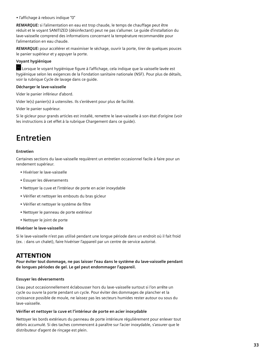 Entretien, Attention | Bosch SGV45E03UC User Manual | Page 33 / 64