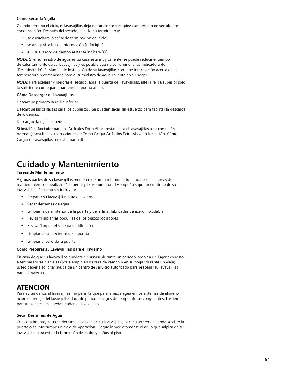 Cuidado y mantenimiento, Atención | Bosch SGV45E03UC User Manual | Page 51 / 64
