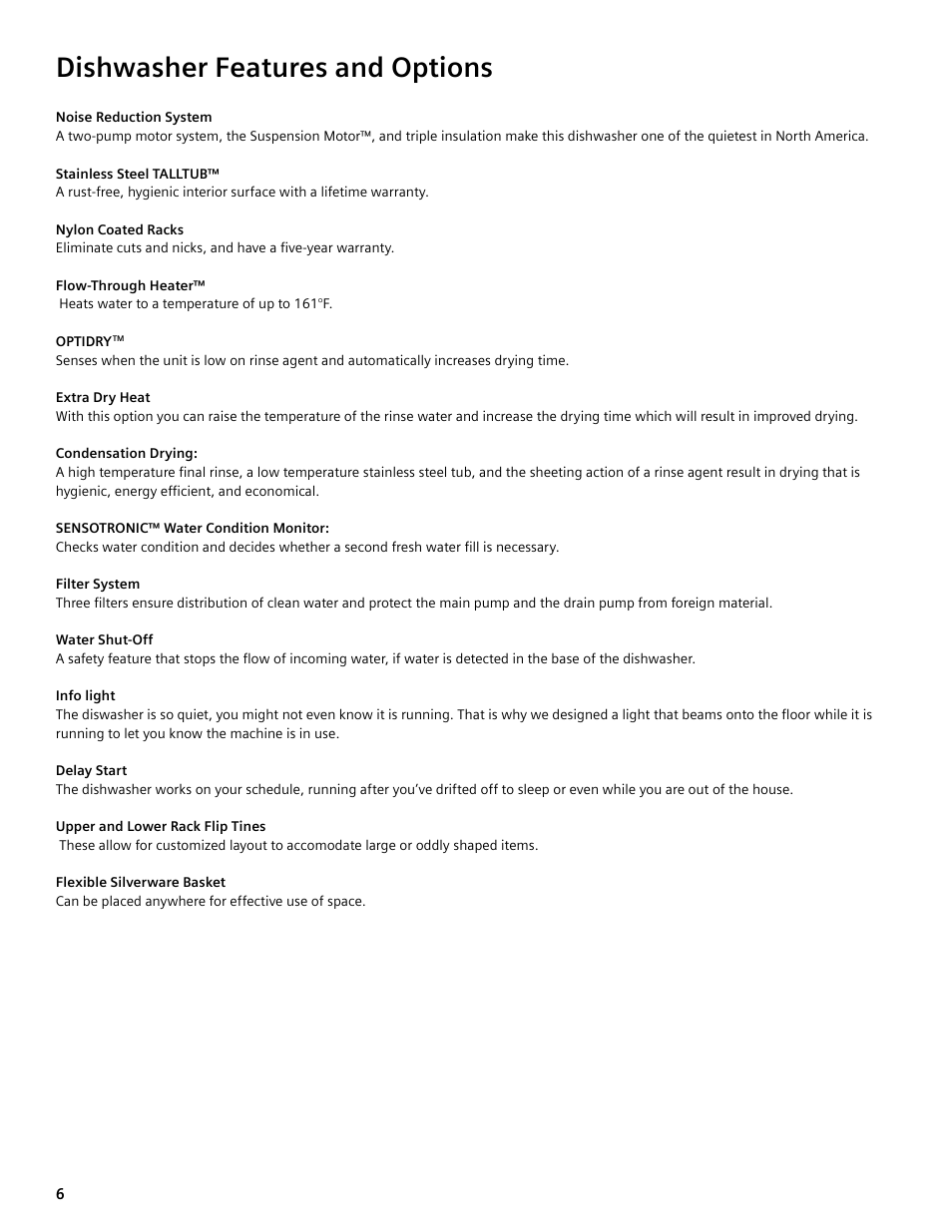 Dishwasher features and options | Bosch SGV45E03UC User Manual | Page 6 / 64