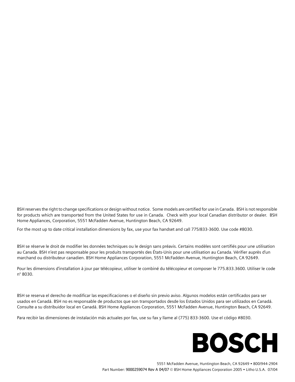 Bosch SGV45E03UC User Manual | Page 64 / 64