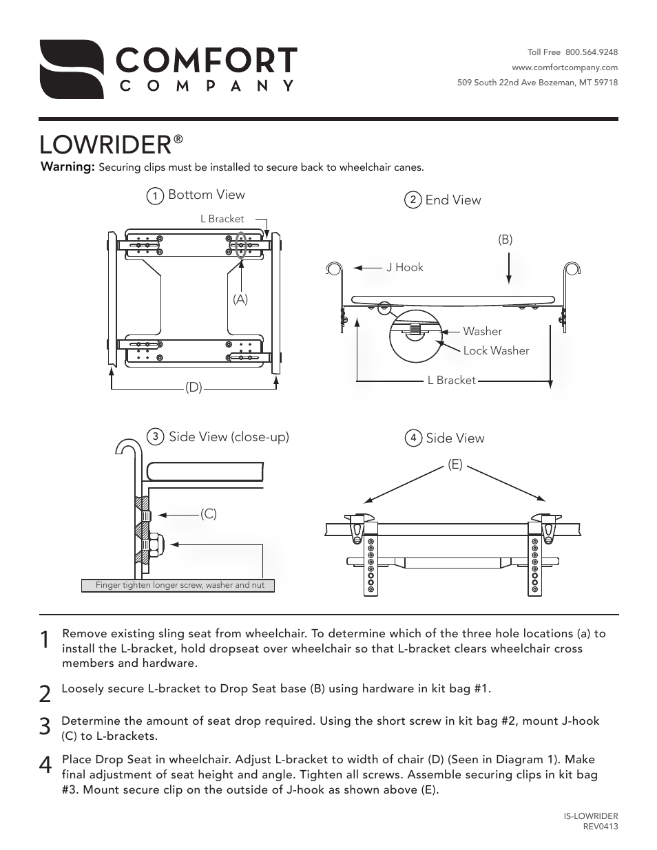 Comfort Company Lowrider User Manual | 1 page