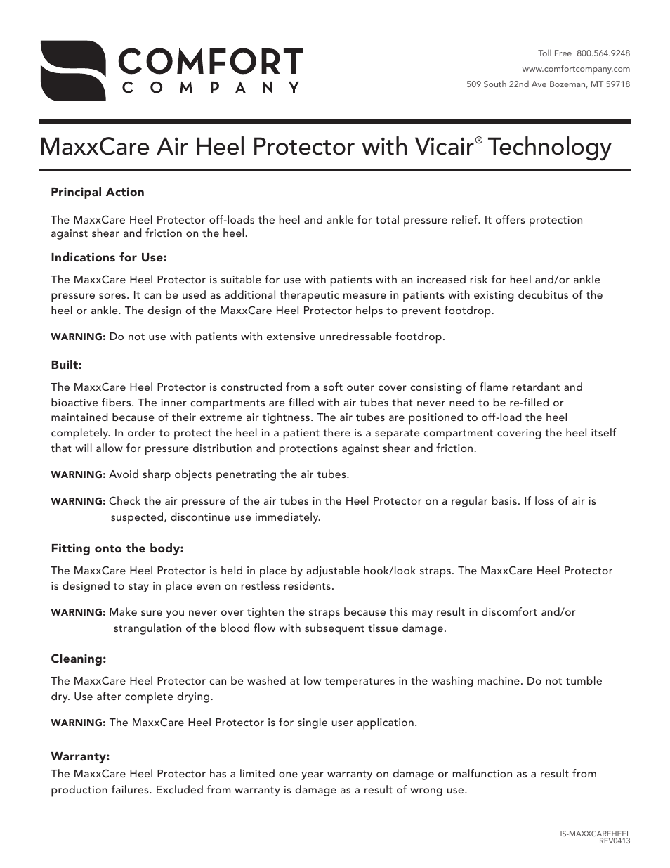 Comfort Company Maxxcare Heel Protector User Manual | 1 page