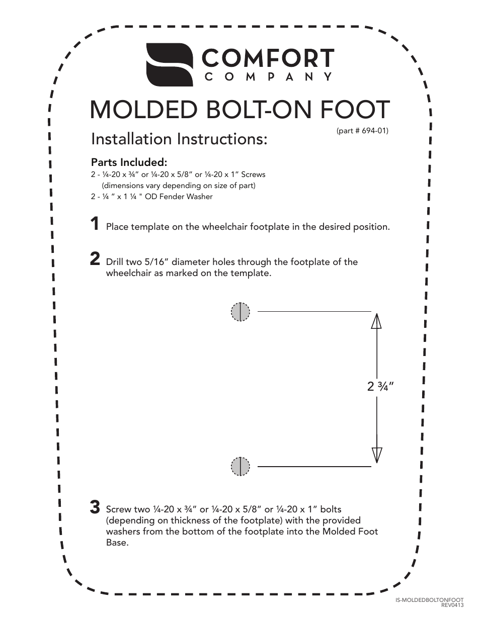 Comfort Company Molded Bolt On Foot User Manual | 1 page