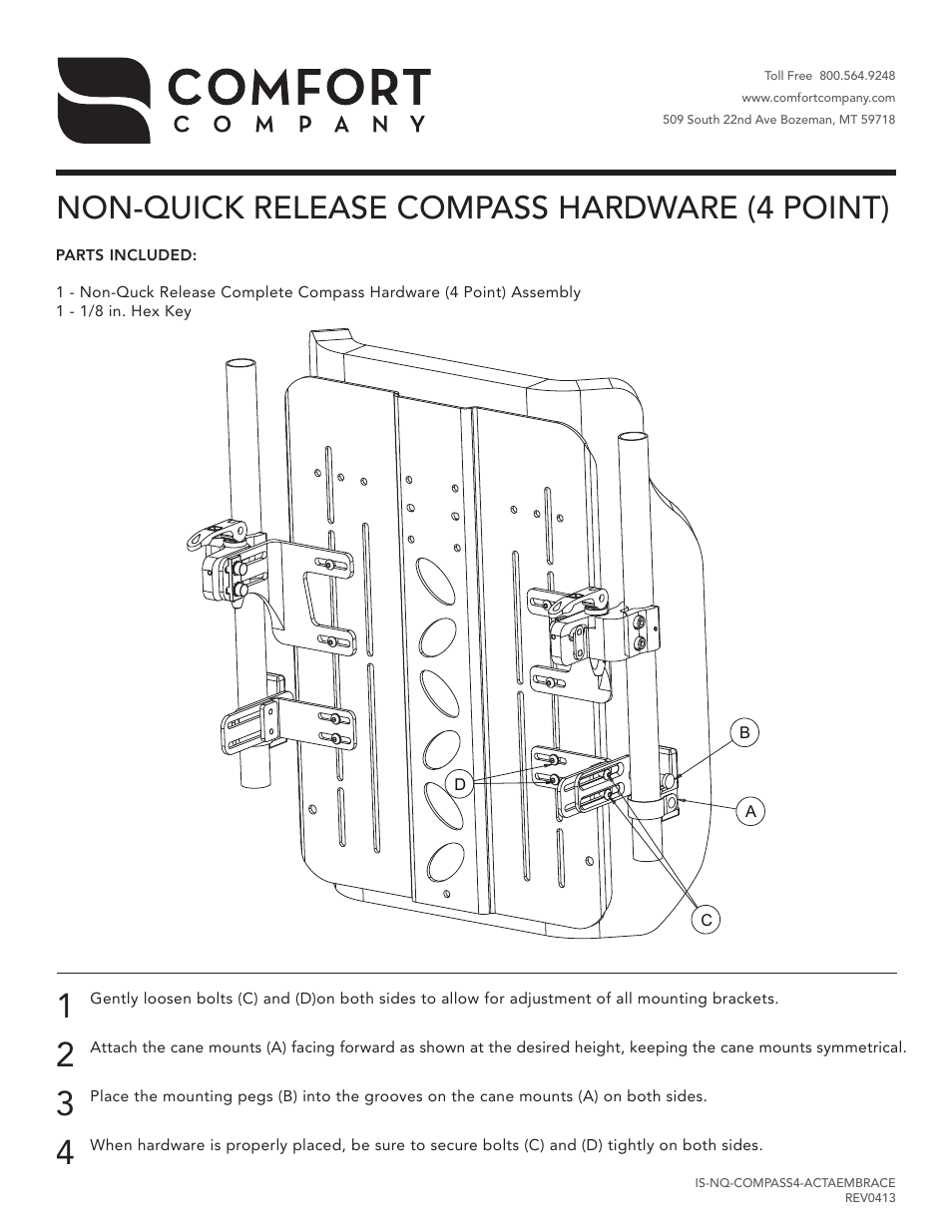 Comfort Company Non-Quick Release Compass 4Pt Hardware User Manual | 1 page