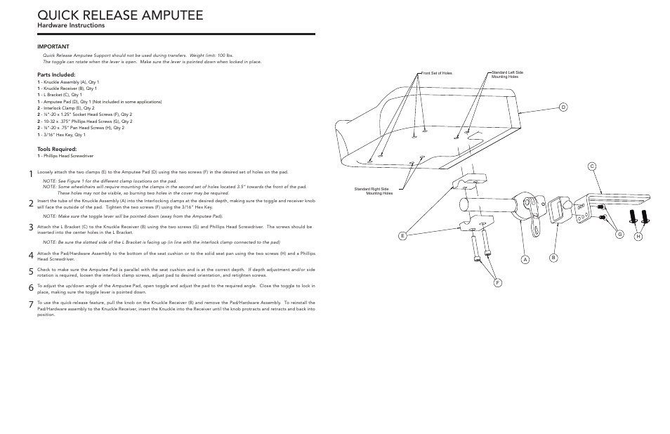 Quick release amputee | Comfort Company Quick Release Amputee Hardware User Manual | Page 2 / 2