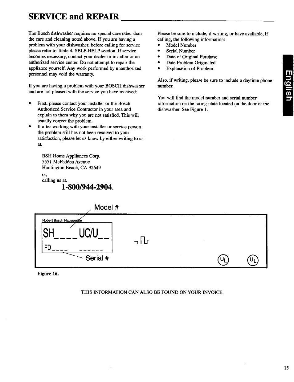 Service and repair | Bosch SHU 4300 User Manual | Page 15 / 17