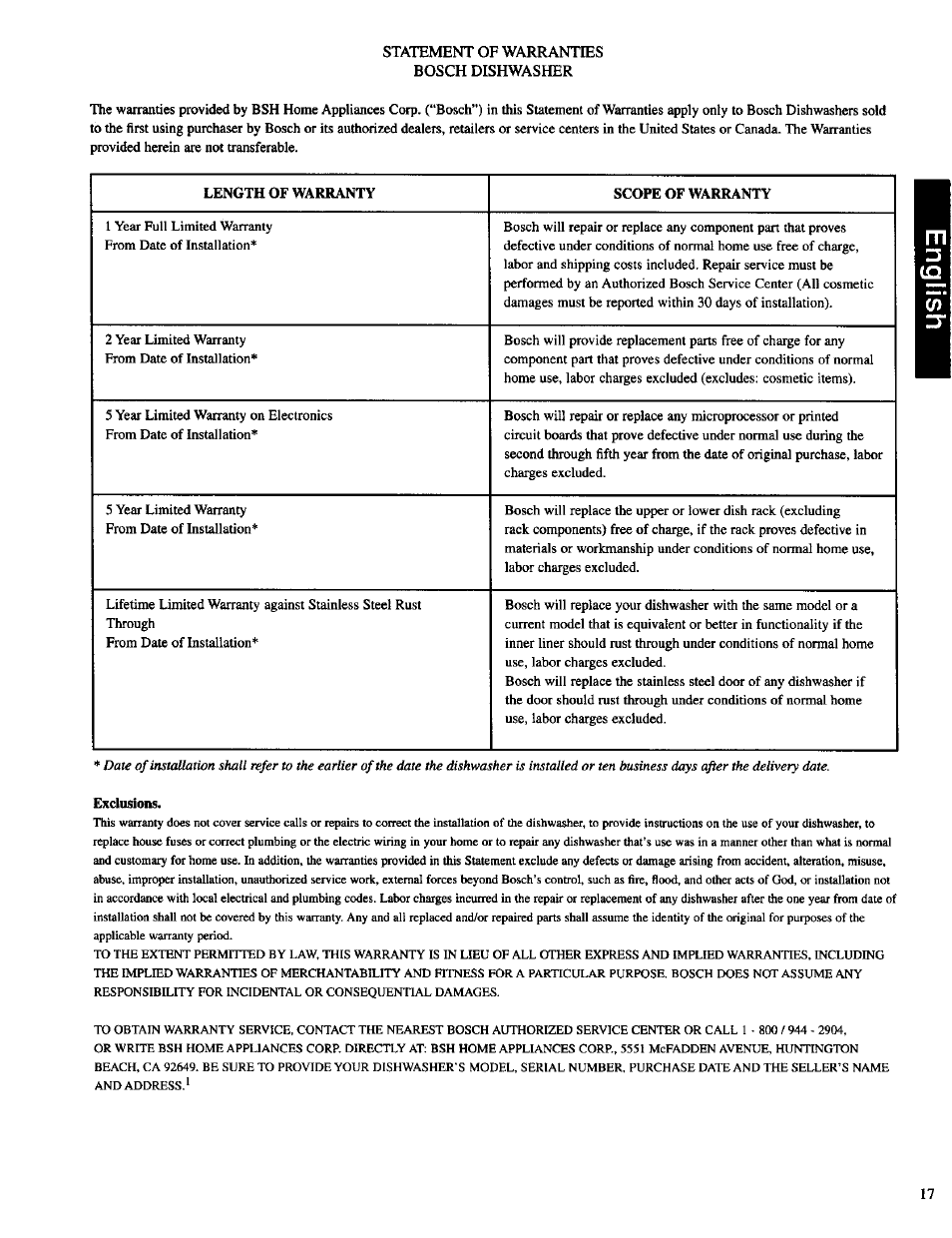 Bosch SHU 4300 User Manual | Page 17 / 17