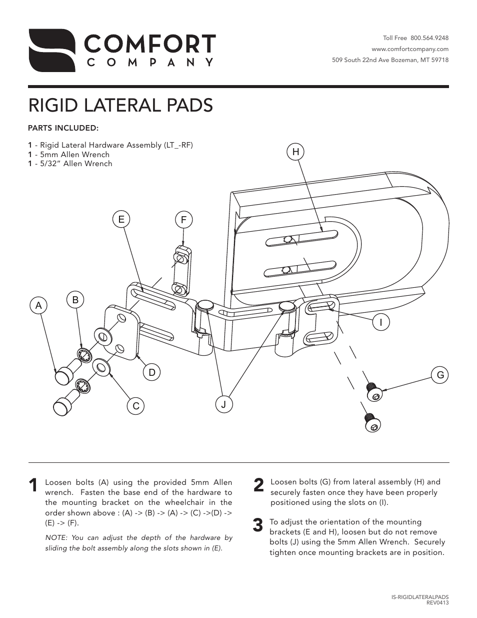 Comfort Company Rigid Lateral Pads User Manual | 1 page