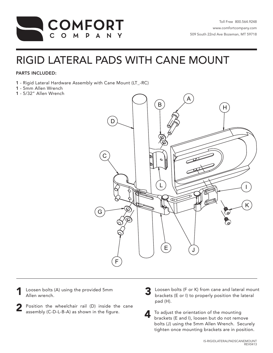 Comfort Company Rigid Lateral Pads Cane Mount User Manual | 1 page