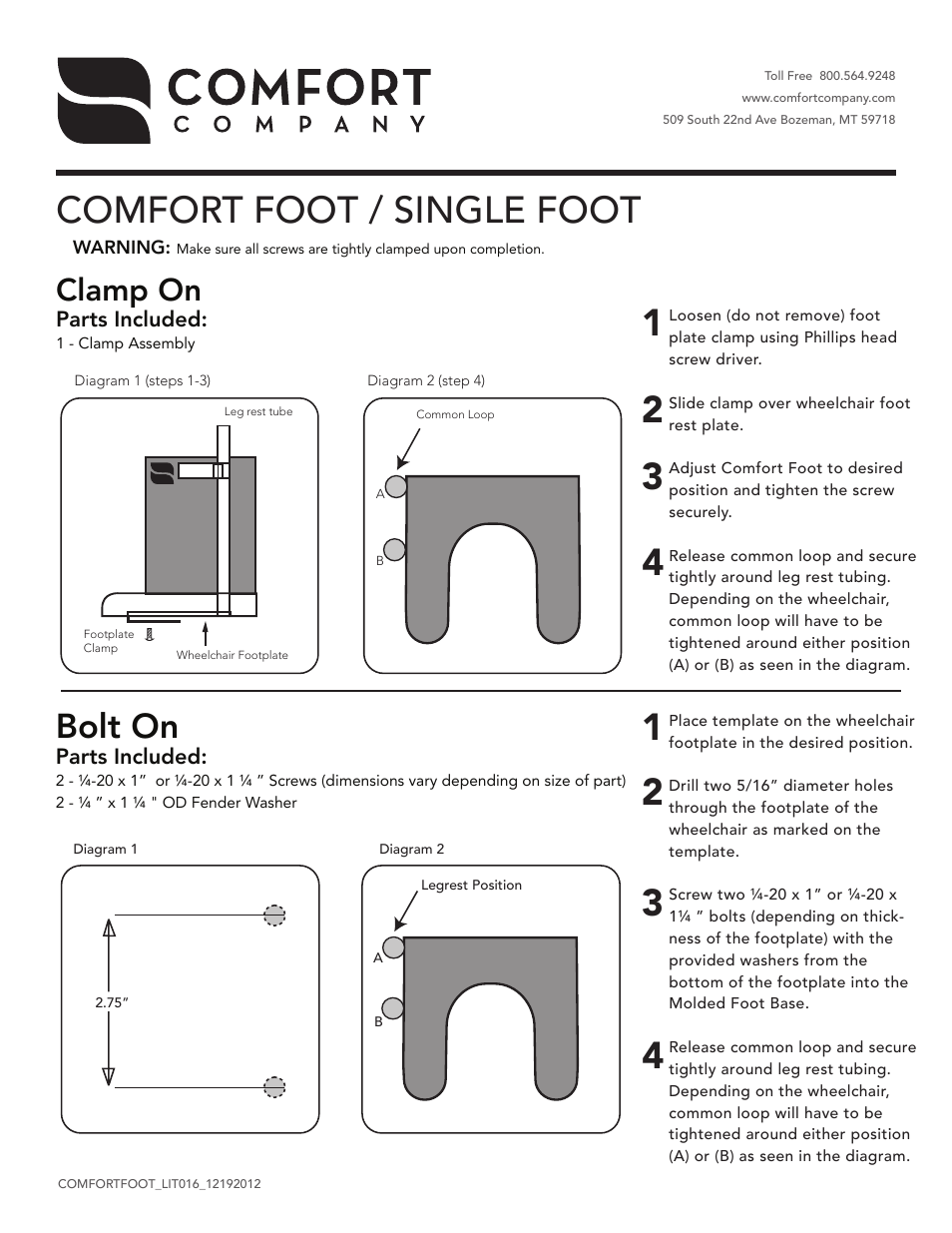Comfort Company Single Foot User Manual | 2 pages