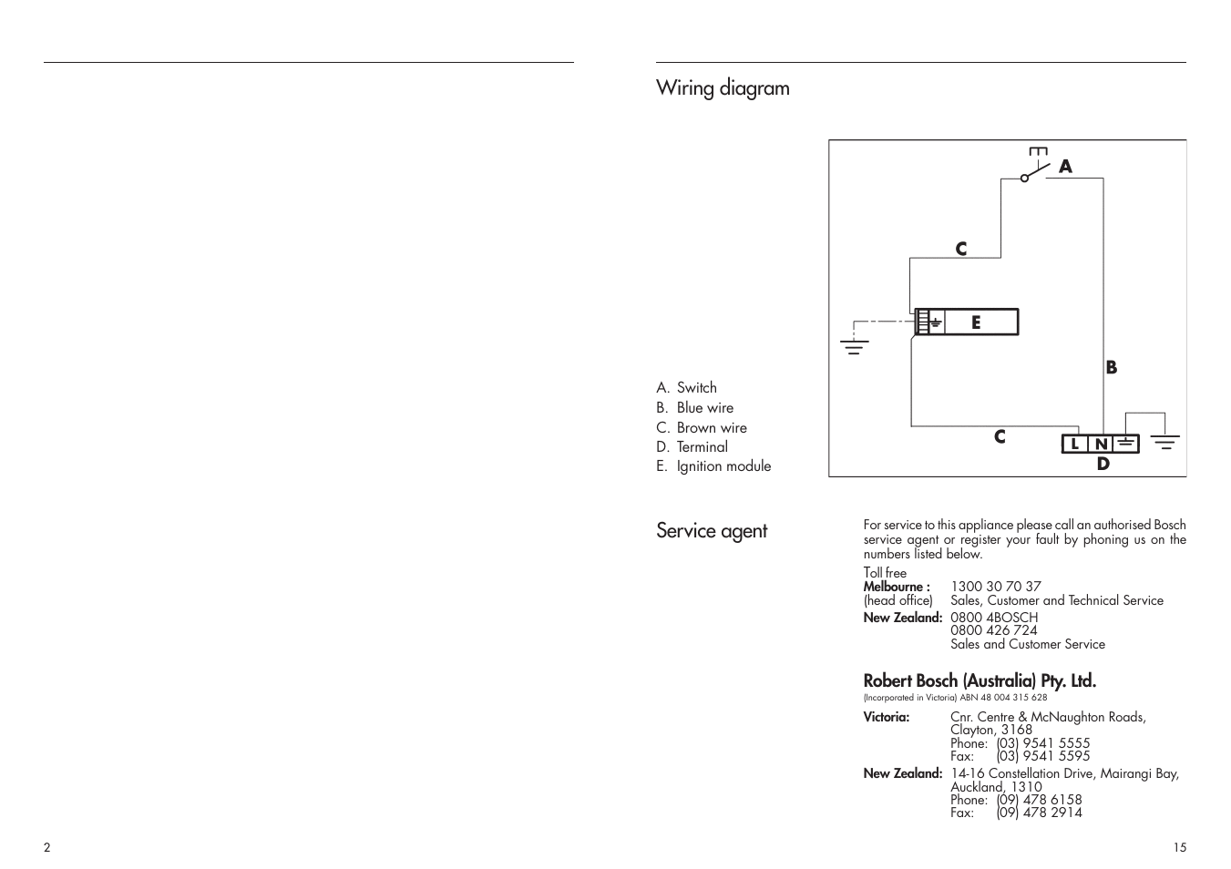 Service agent wiring diagram | Bosch PCL 785 FAU User Manual | Page 2 / 8