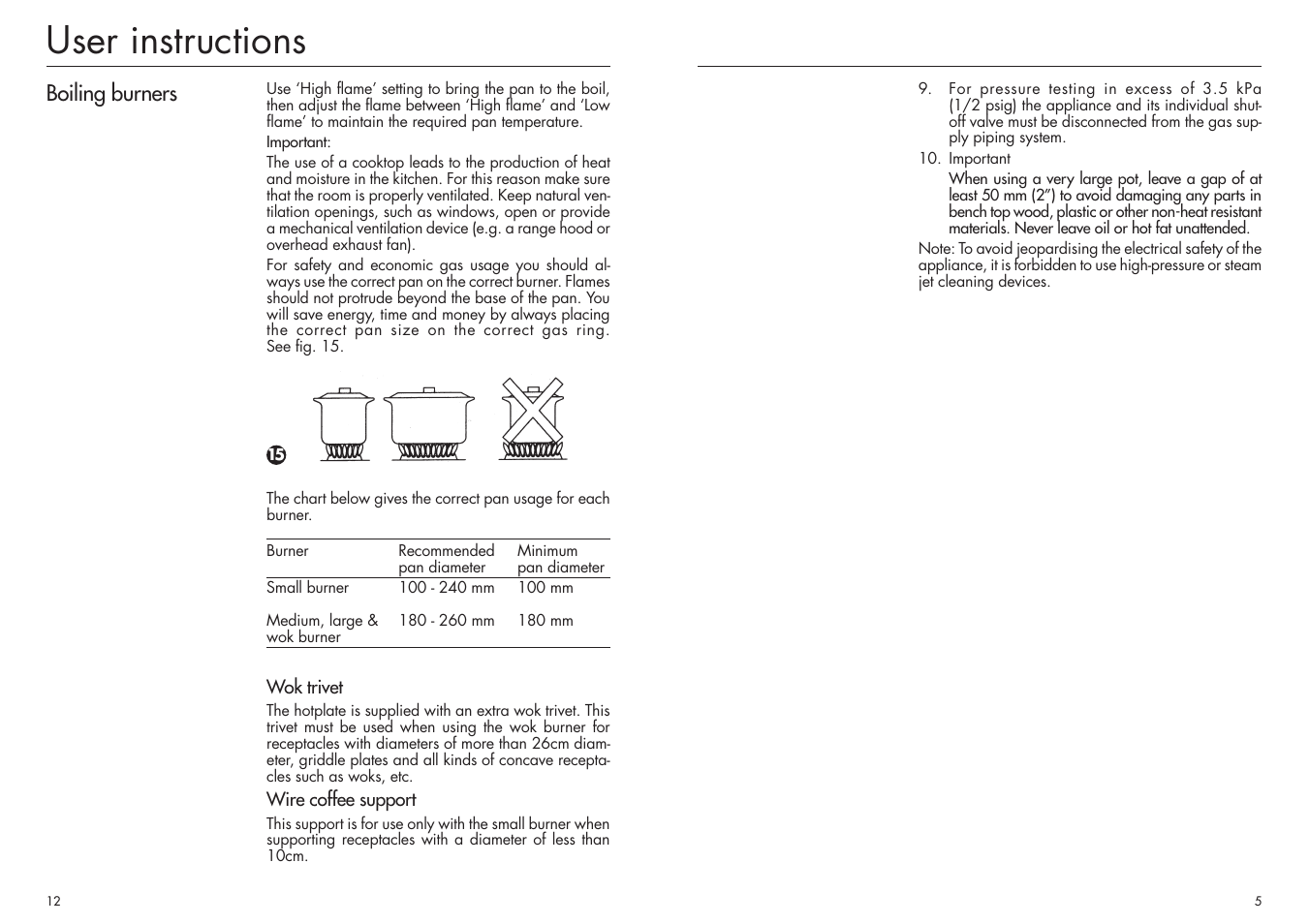 User instructions, Boiling burners | Bosch PCL 785 FAU User Manual | Page 5 / 8