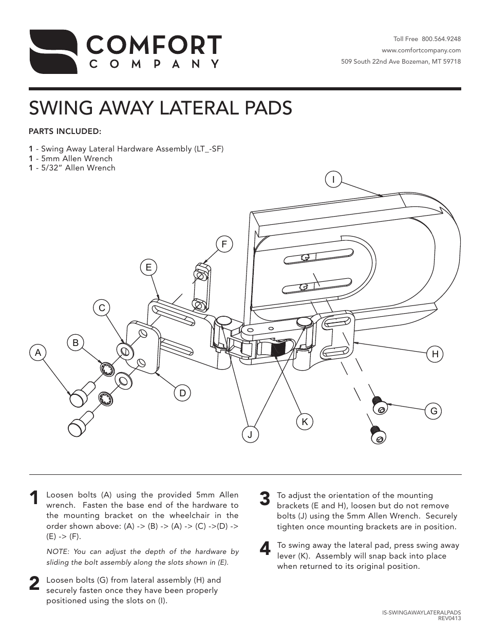 Comfort Company Swing-Away Lateral Pads User Manual | 1 page