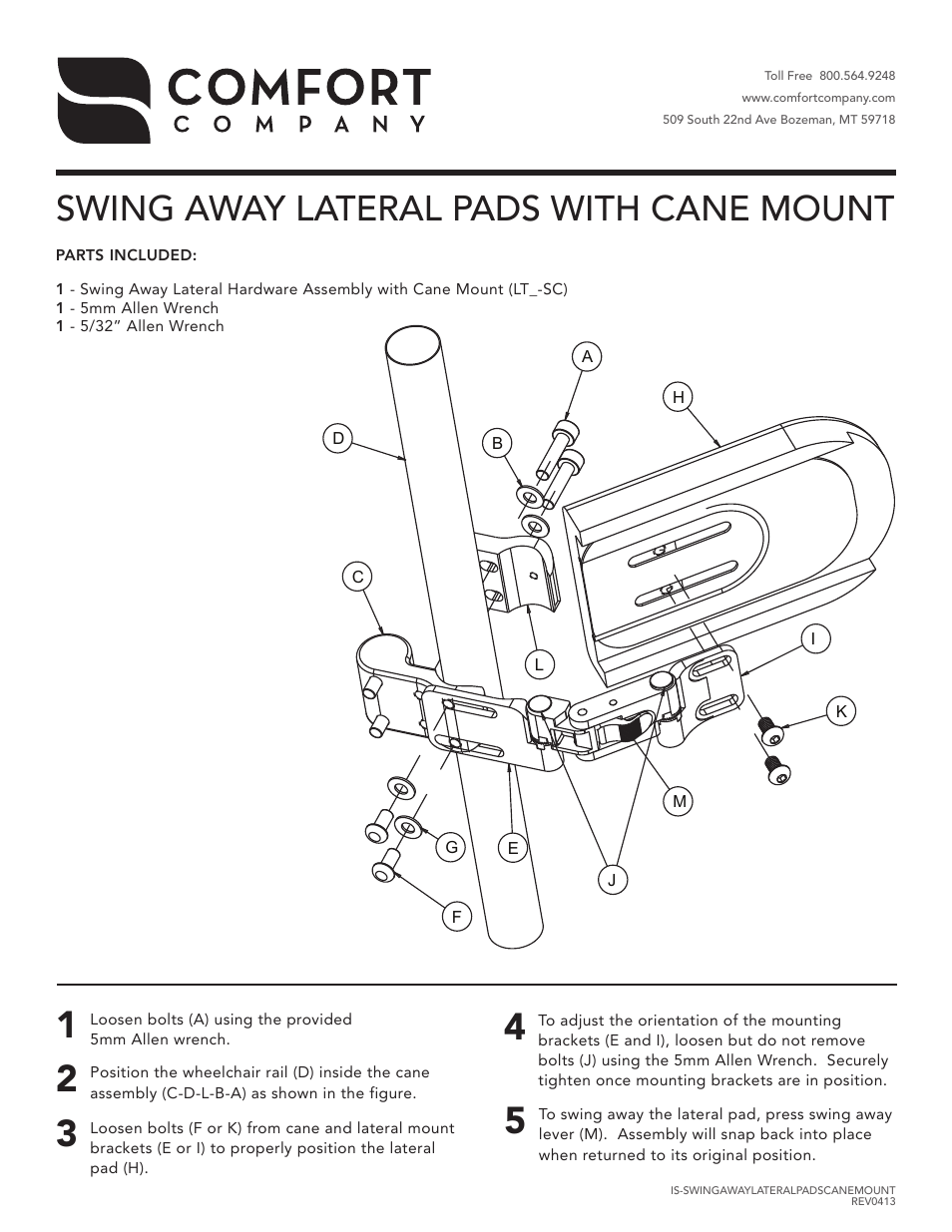 Comfort Company Swing-Away Lateral Pads Cane Mount User Manual | 1 page