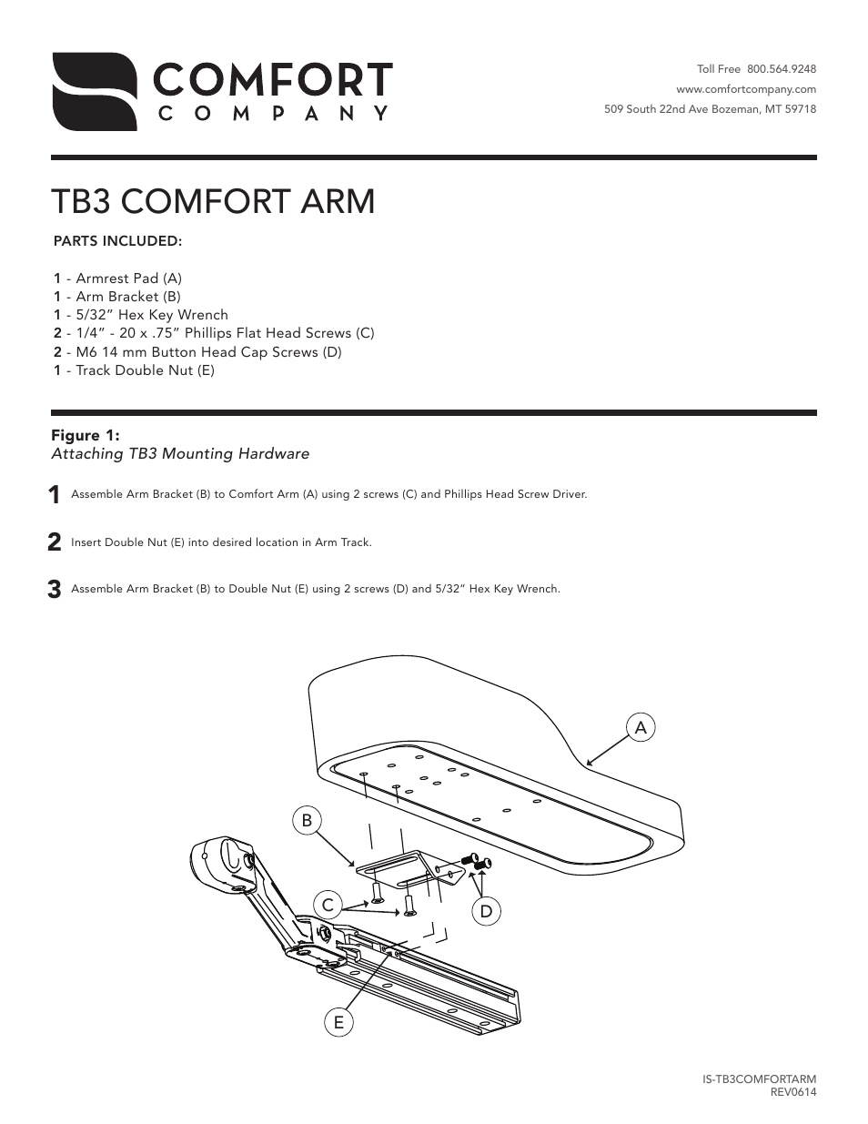 Comfort Company TB3 Comfort Arm User Manual | 1 page