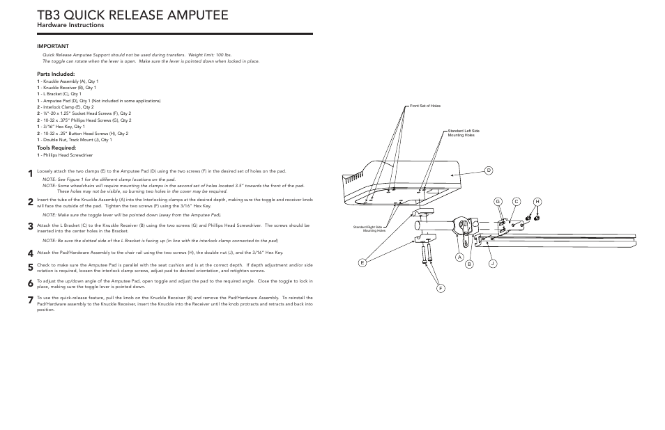 Tb3 quick release amputee | Comfort Company TB3 Quick Release Amputee Hardware User Manual | Page 2 / 2