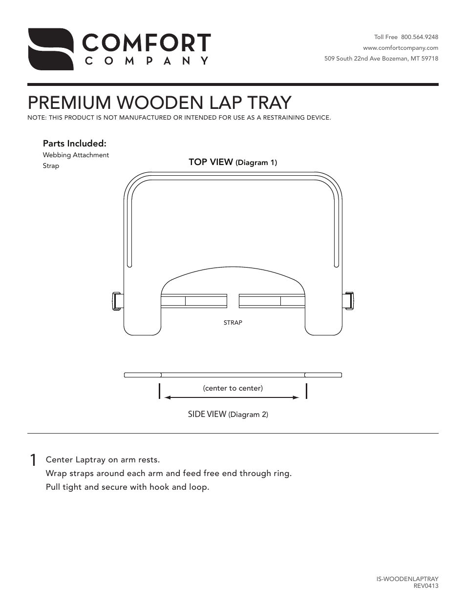 Comfort Company Wooden Lap Tray User Manual | 1 page