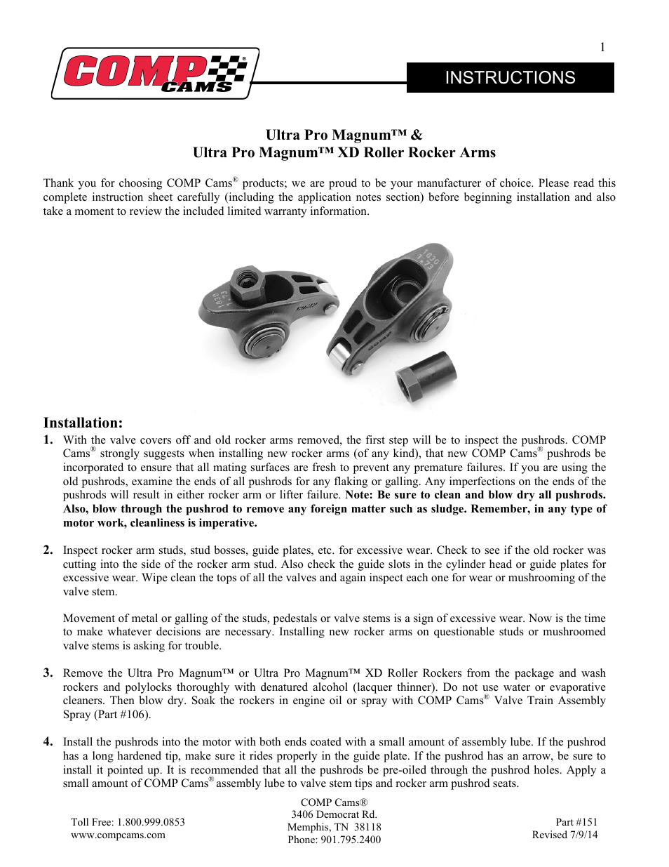 COMP Cams Ultra Pro Magnum XD Roller Rocker Arms User Manual | 5 pages