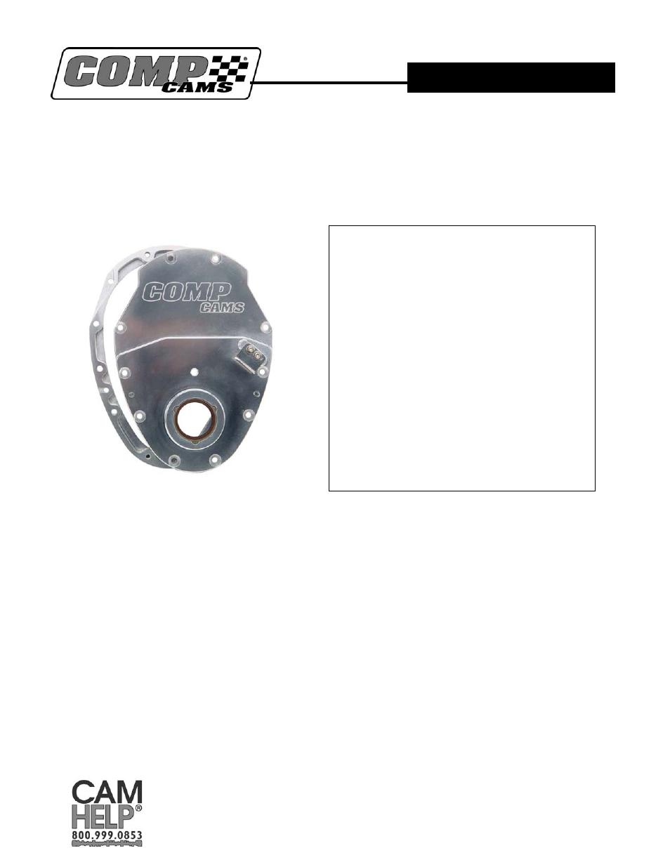 COMP Cams 210 Small Block Chevrolet Two-Piece Timing Cover User Manual | 2 pages