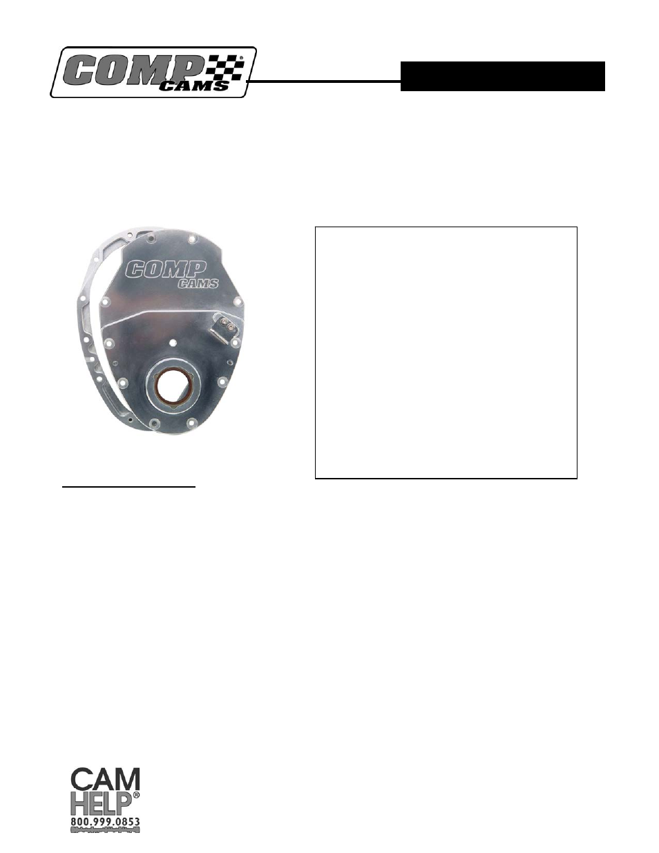 COMP Cams 212 Big Block Chevrolet Two-Piece Timing Cover User Manual | 2 pages