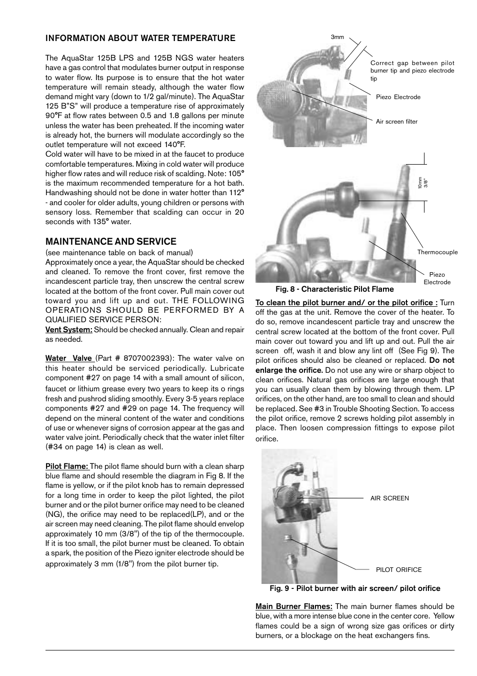 Maintenance and service, Information about water temperature | Bosch 125B LPS User Manual | Page 13 / 22