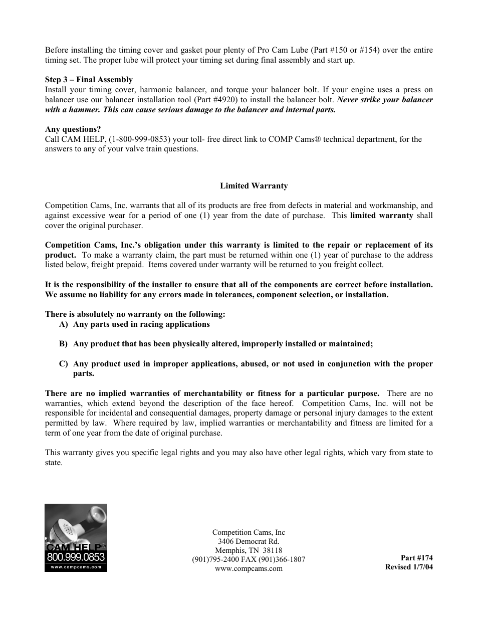 COMP Cams 4799 Timing Chain User Manual | Page 3 / 3