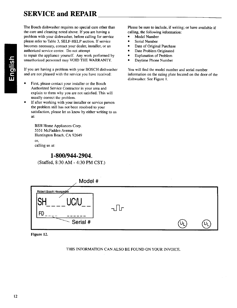 Service and repair | Bosch SHU 3030 User Manual | Page 12 / 16