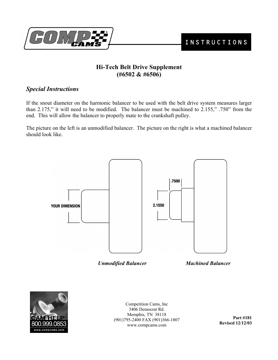 COMP Cams 6506 Hi-Tech Belt Drive Supplement User Manual | 1 page