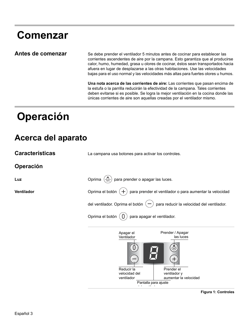 Comenzar, Antes de comenzar, Operación | Acerca del aparato, Características, Ventilador, Comenzar operación | Bosch DKE94 User Manual | Page 25 / 32
