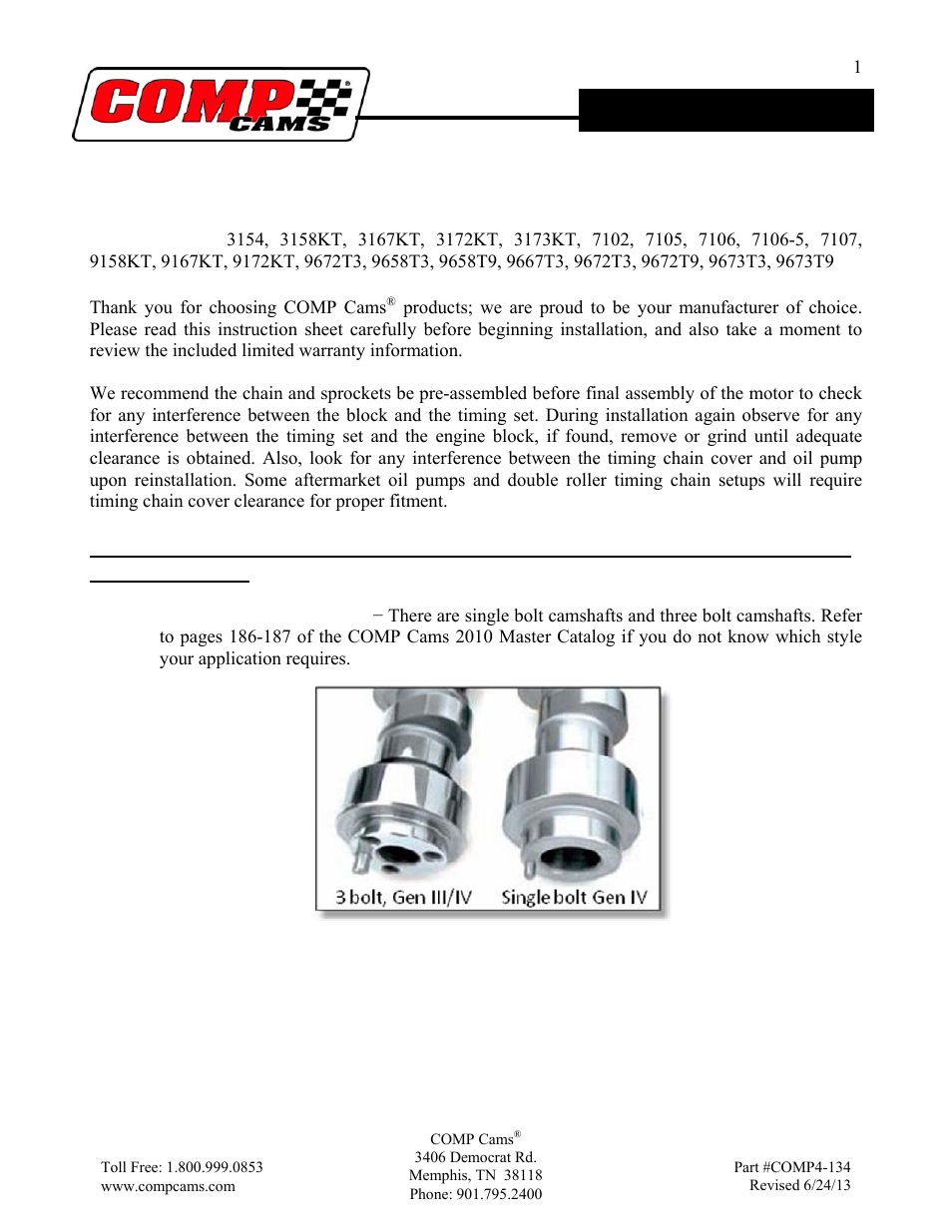 COMP Cams 9673T9 LS Timing Sets User Manual | 6 pages