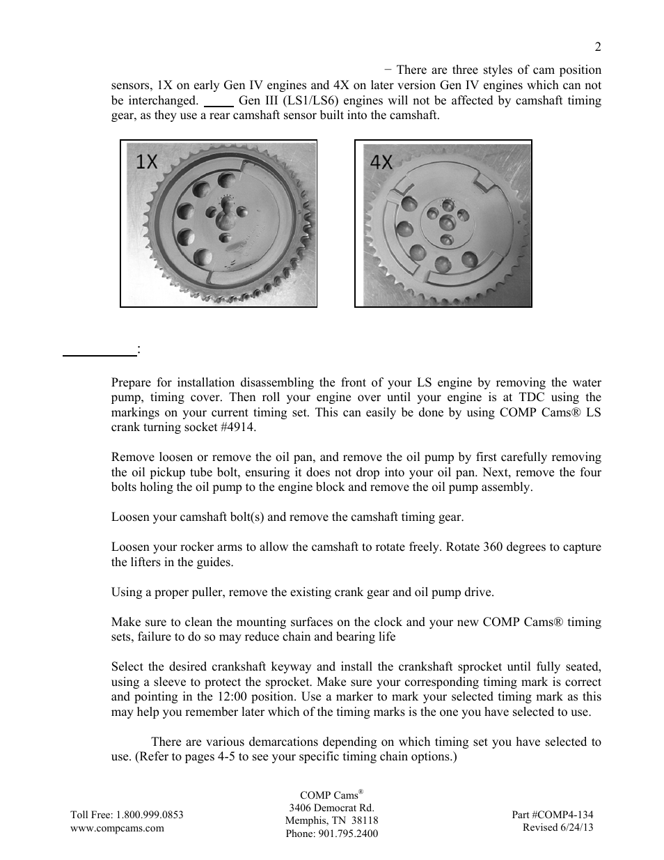 Installation | COMP Cams 9673T9 LS Timing Sets User Manual | Page 2 / 6