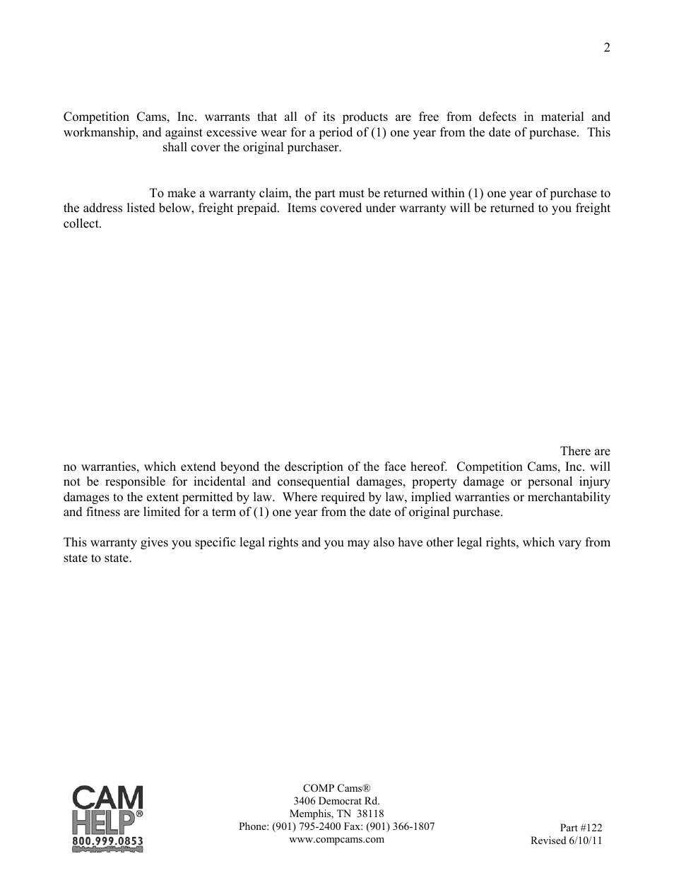 COMP Cams Roller Lifter User Manual | Page 2 / 2