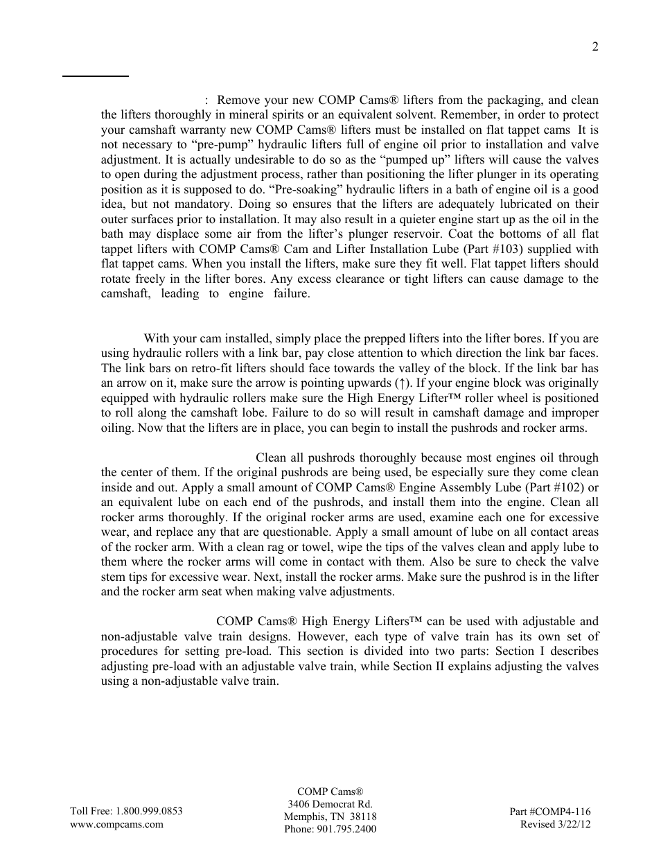 COMP Cams Hi-Tech Hydraulic Lifters User Manual | Page 2 / 4