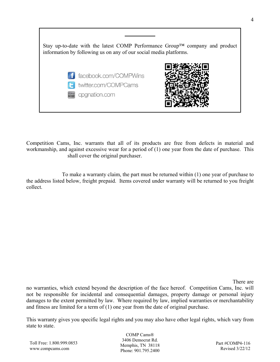COMP Cams Hi-Tech Hydraulic Lifters User Manual | Page 4 / 4