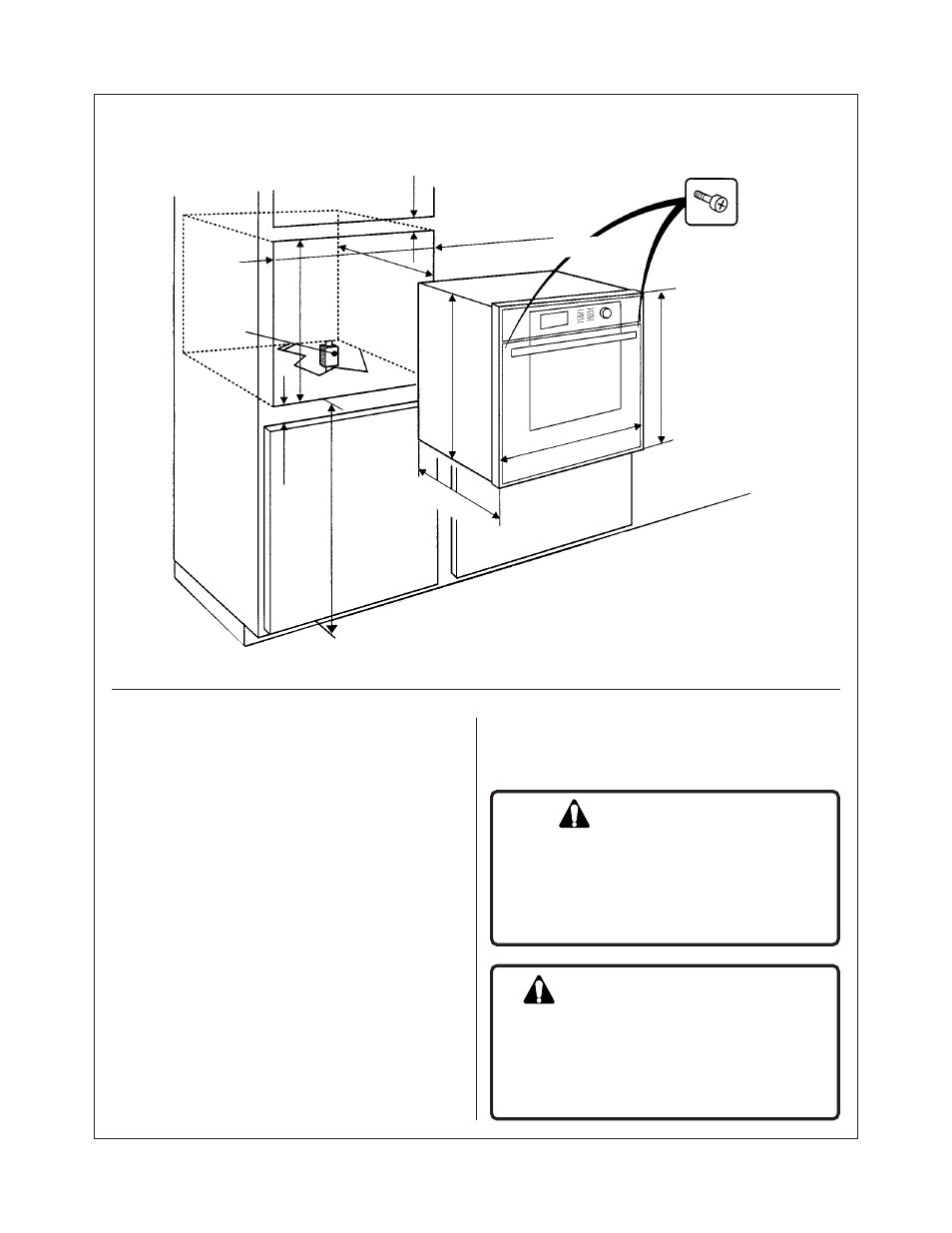 Warning, Mise en garde, Wall installation, single oven | Bosch HBN 74 User Manual | Page 7 / 12