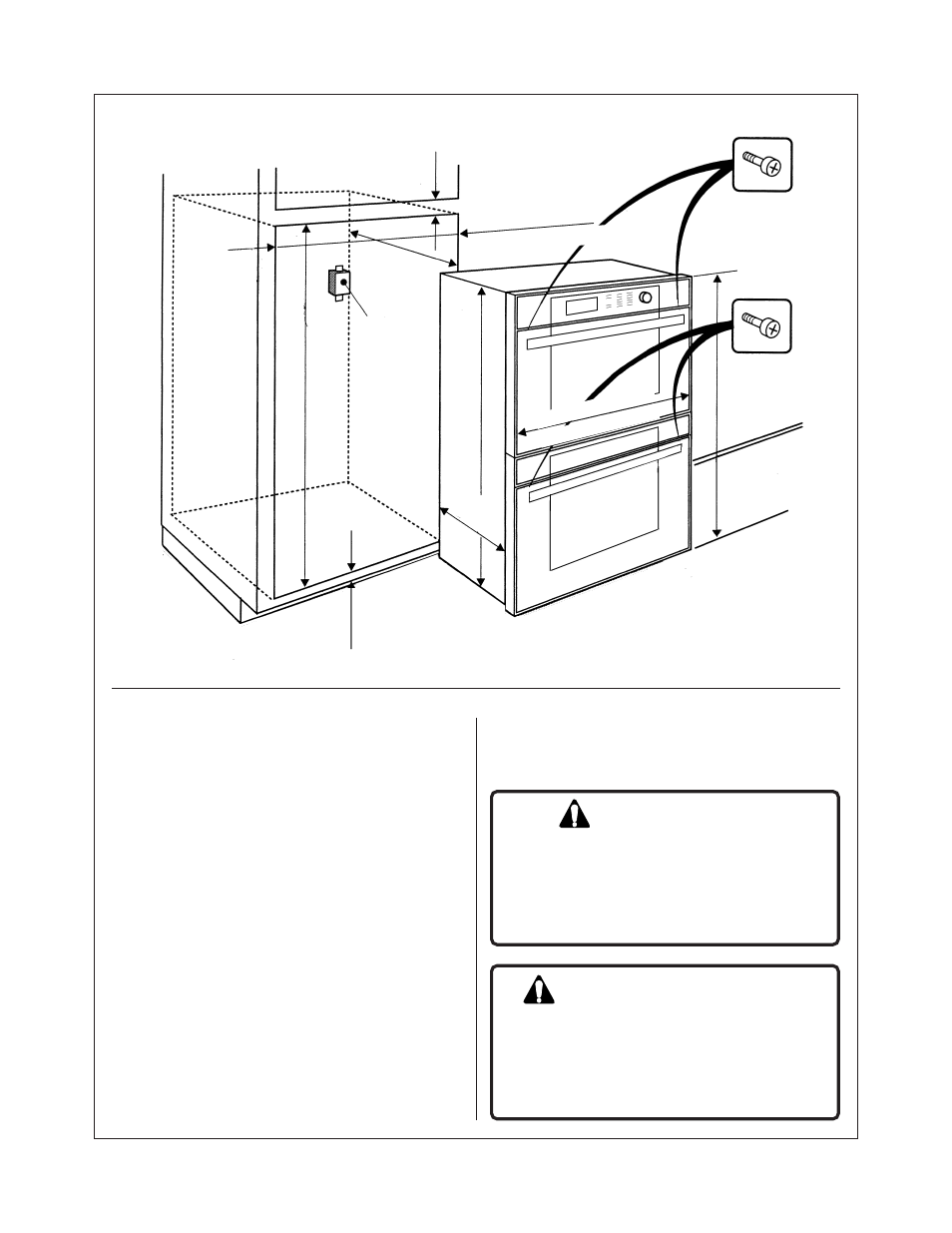 Warning, Mise en garde, Wall installation, double oven | Bosch HBN 74 User Manual | Page 8 / 12