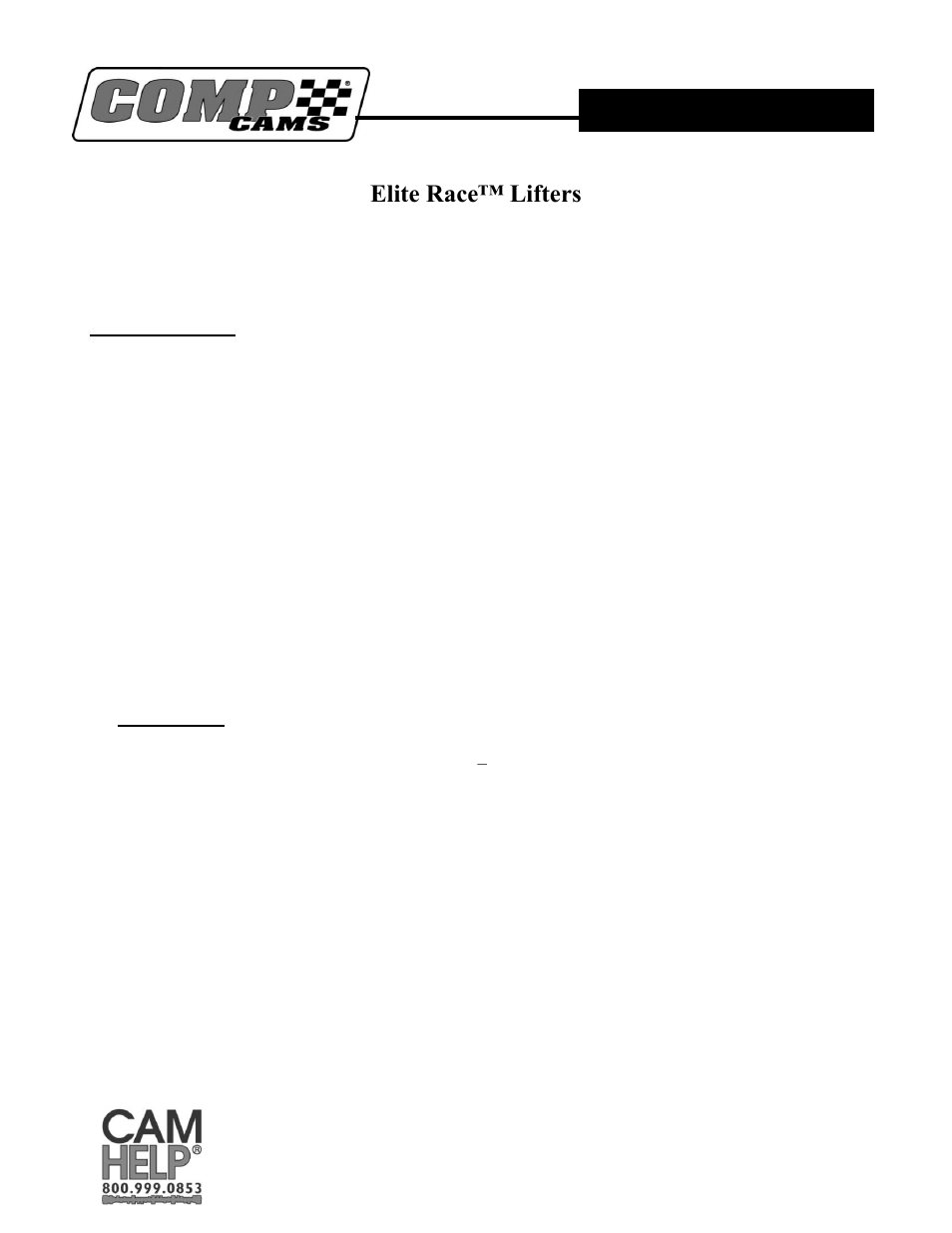 COMP Cams Elite Race Lifters User Manual | 6 pages