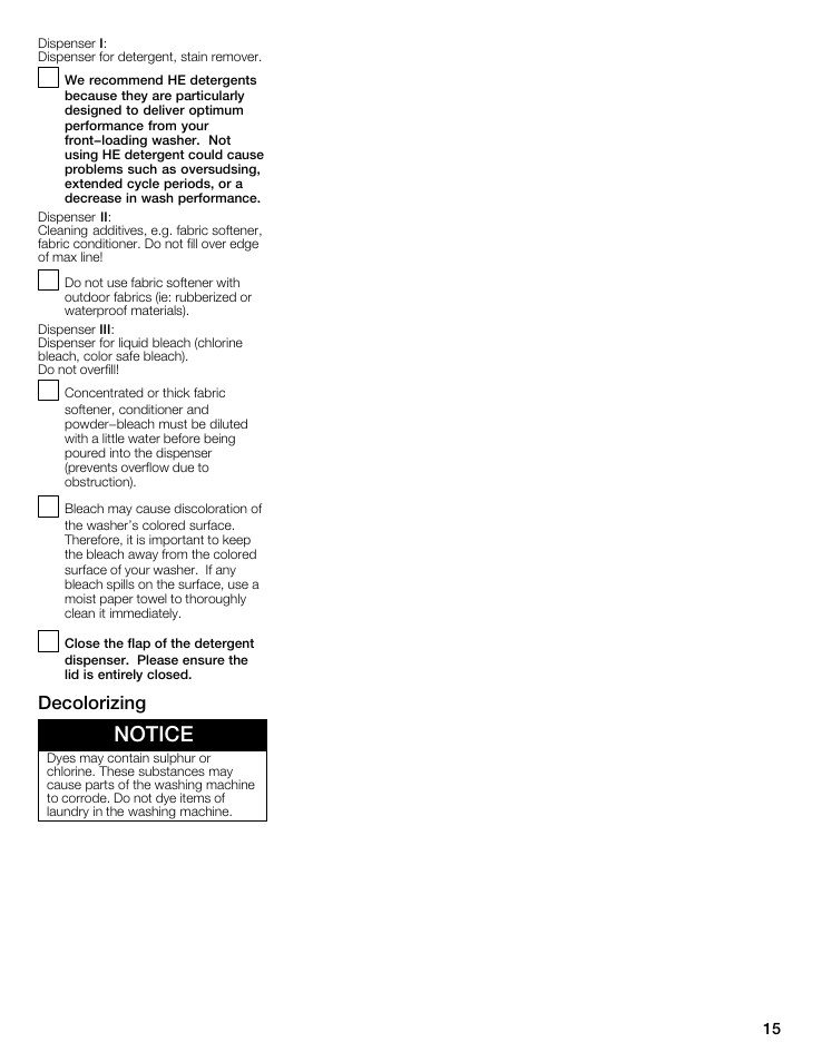 Notice, Decolorizing | Bosch Nexxt 500 Plus Series User Manual | Page 15 / 88