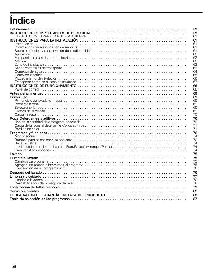 Índice | Bosch Nexxt 500 Plus Series User Manual | Page 58 / 88