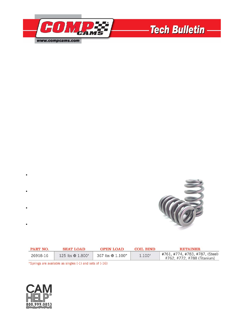 COMP Cams 26918 Beehive Valve Springs User Manual | 1 page