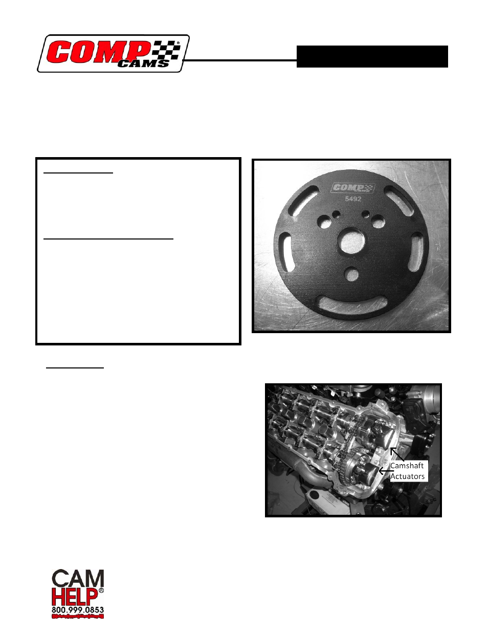 COMP Cams 5492 Camshaft Phaser Locking Plates For 2011 Ford 5.0L Modular V8 User Manual | 5 pages