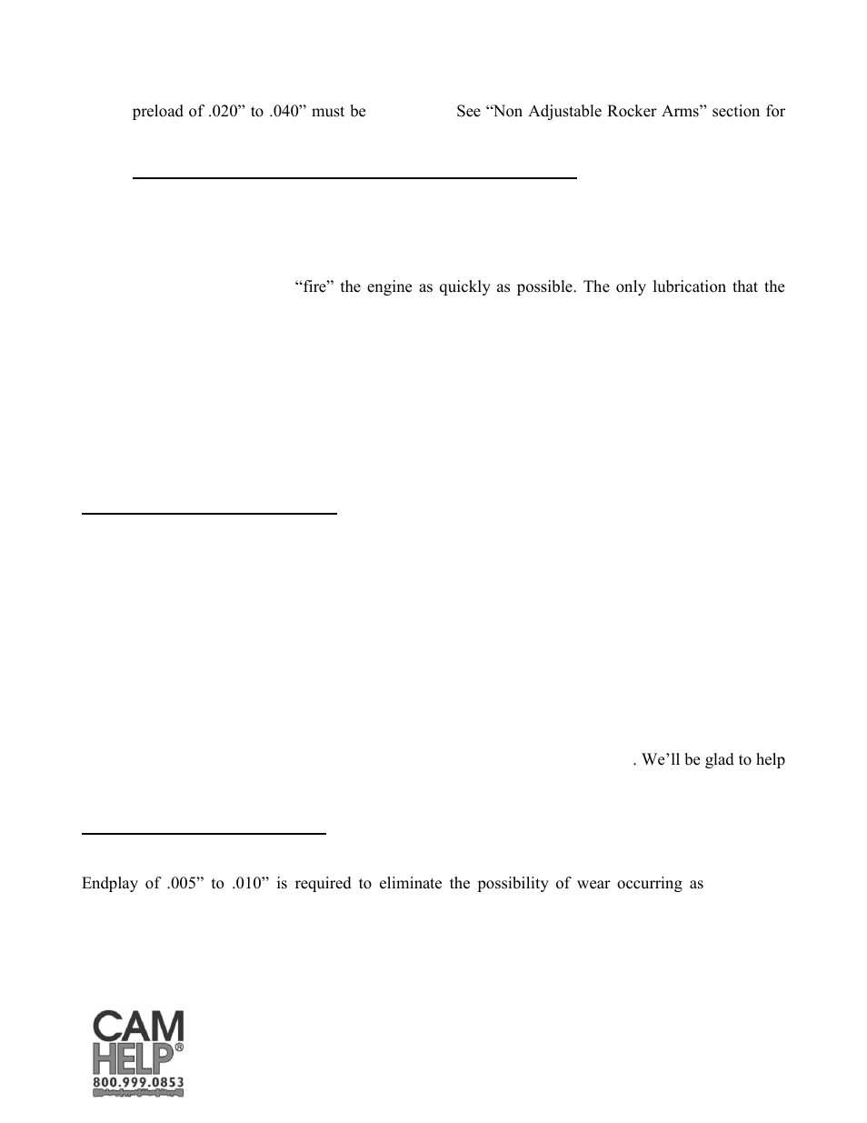 Camshaft break-in procedure, Checking camshaft endplay | COMP Cams Camshaft Installation and Degreeing Procedure User Manual | Page 4 / 12