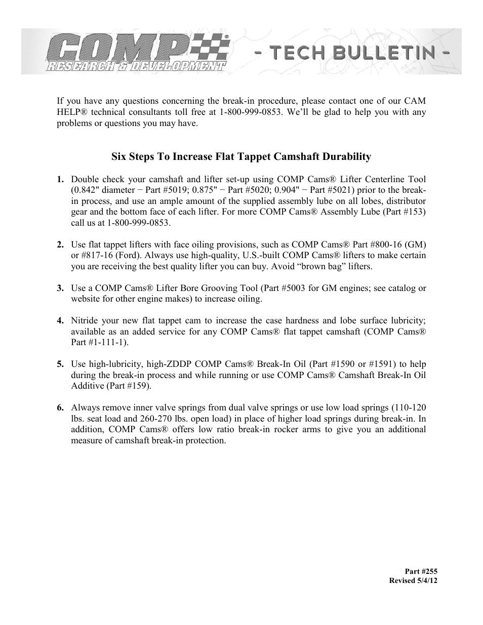 COMP Cams Flat Tappet Camshaft Failures (Hydraulic & Solid/Mechanical) User Manual | Page 4 / 4