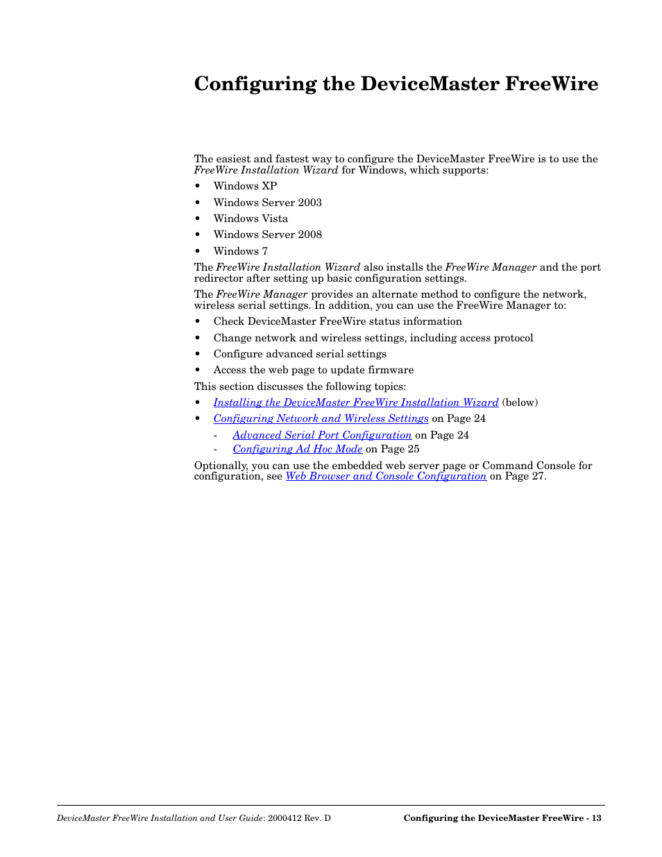 Configuring the devicemaster freewire, Go to | Comtrol FreeWire User Manual | Page 13 / 54