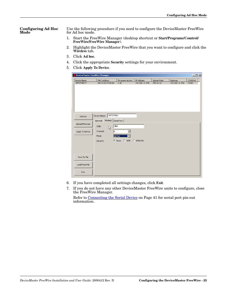 Configuring ad hoc mode | Comtrol FreeWire User Manual | Page 25 / 54