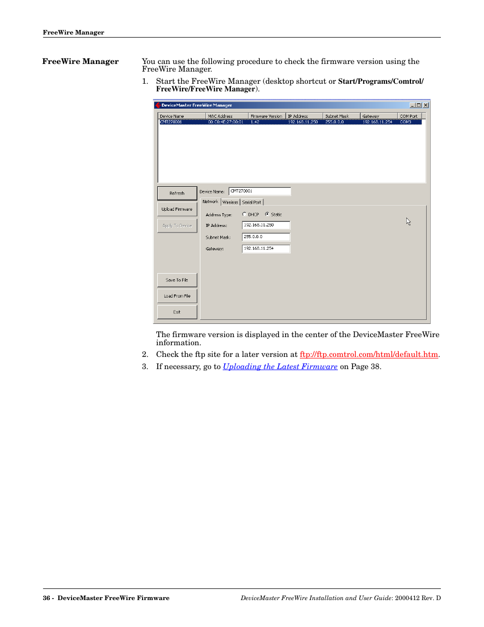 Freewire manager | Comtrol FreeWire User Manual | Page 36 / 54