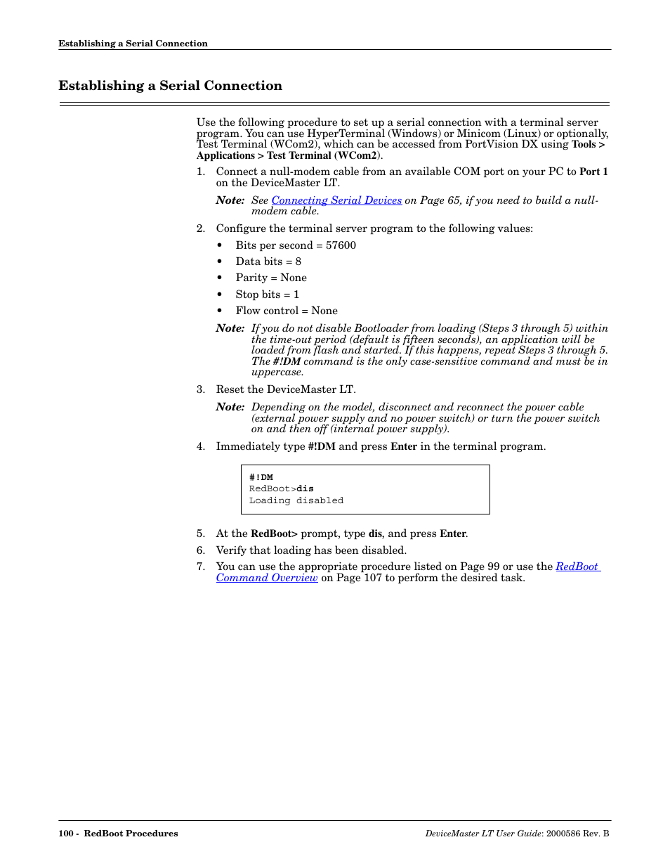Establishing a serial connection | Comtrol DeviceMaster LT User Manual | Page 100 / 136