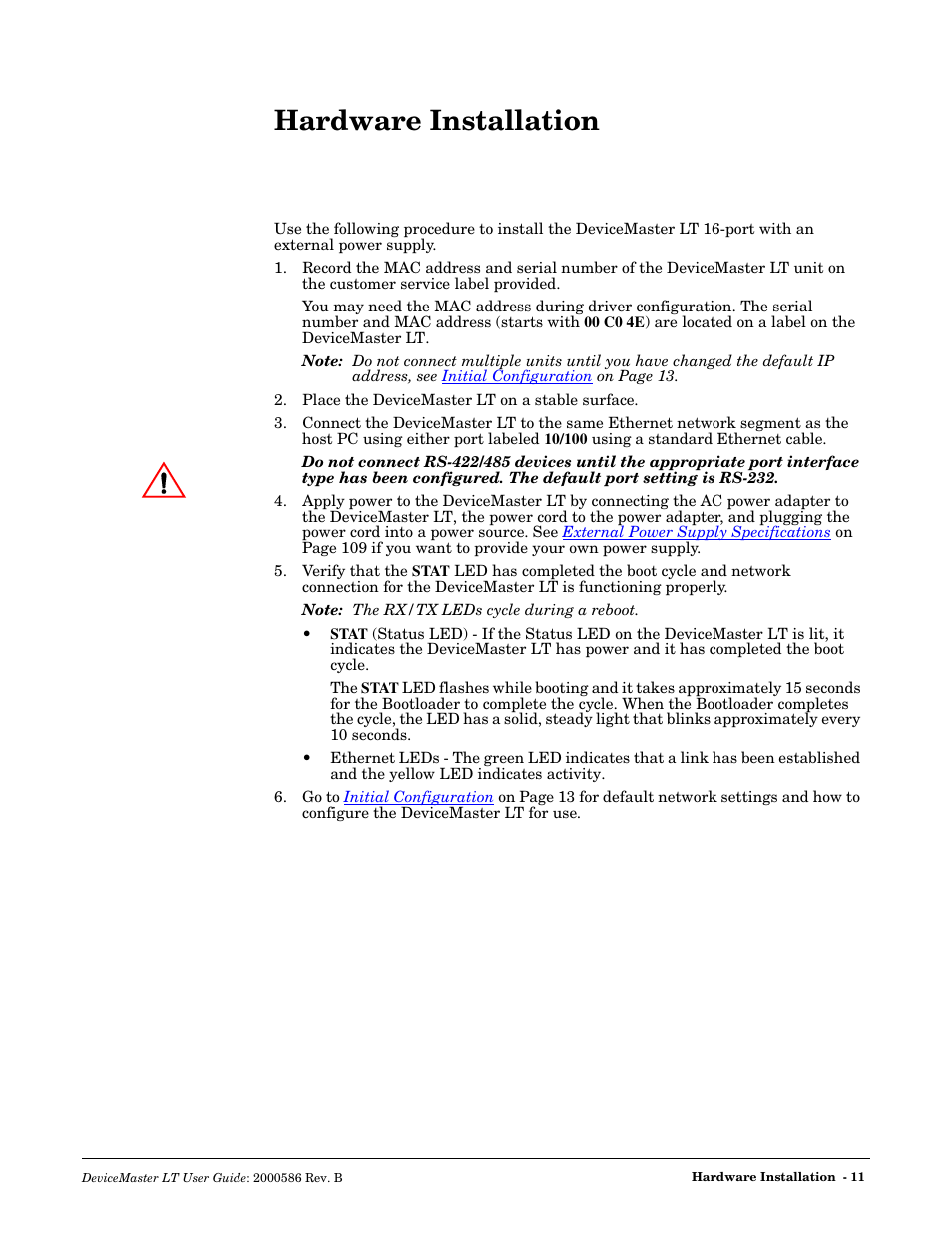 Hardware installation, Hardware, Installation | Comtrol DeviceMaster LT User Manual | Page 11 / 136
