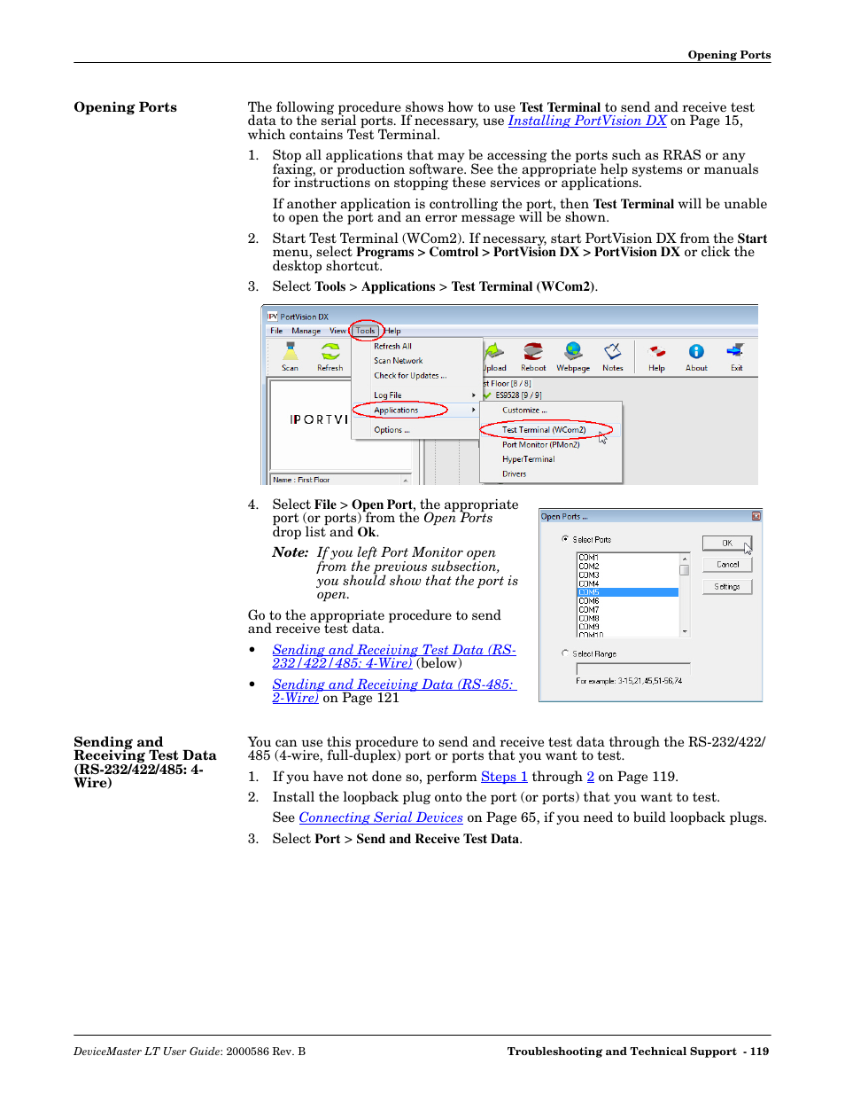 Opening ports | Comtrol DeviceMaster LT User Manual | Page 119 / 136