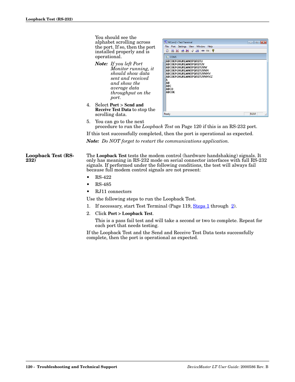 Loopback test (rs- 232), Loopback test (rs-232) | Comtrol DeviceMaster LT User Manual | Page 120 / 136